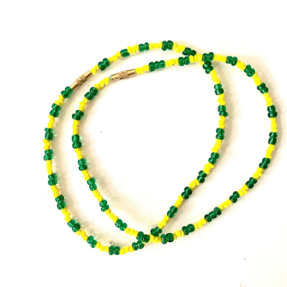 Pair of Beaded yellow and green anklets